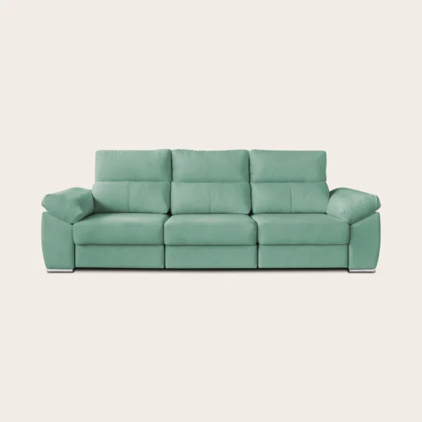 Sofá Vesta com chaise longue, de assentos extensíveis e apoios de cabeça rebatíveis, tecido na cor mint